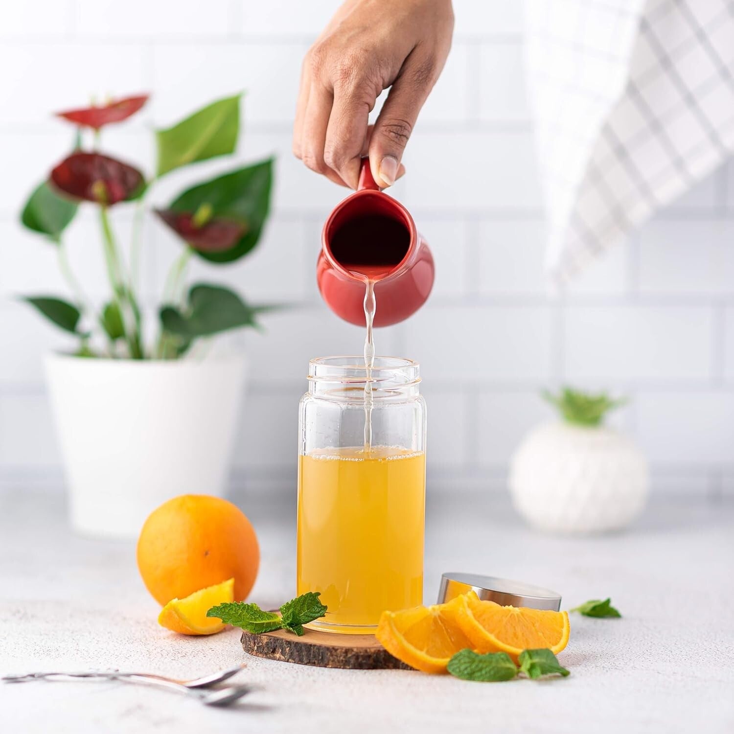 Reusable 10 oz Glass Bottles with Stainless Steel Lids - 4 Pack Privacy & Style