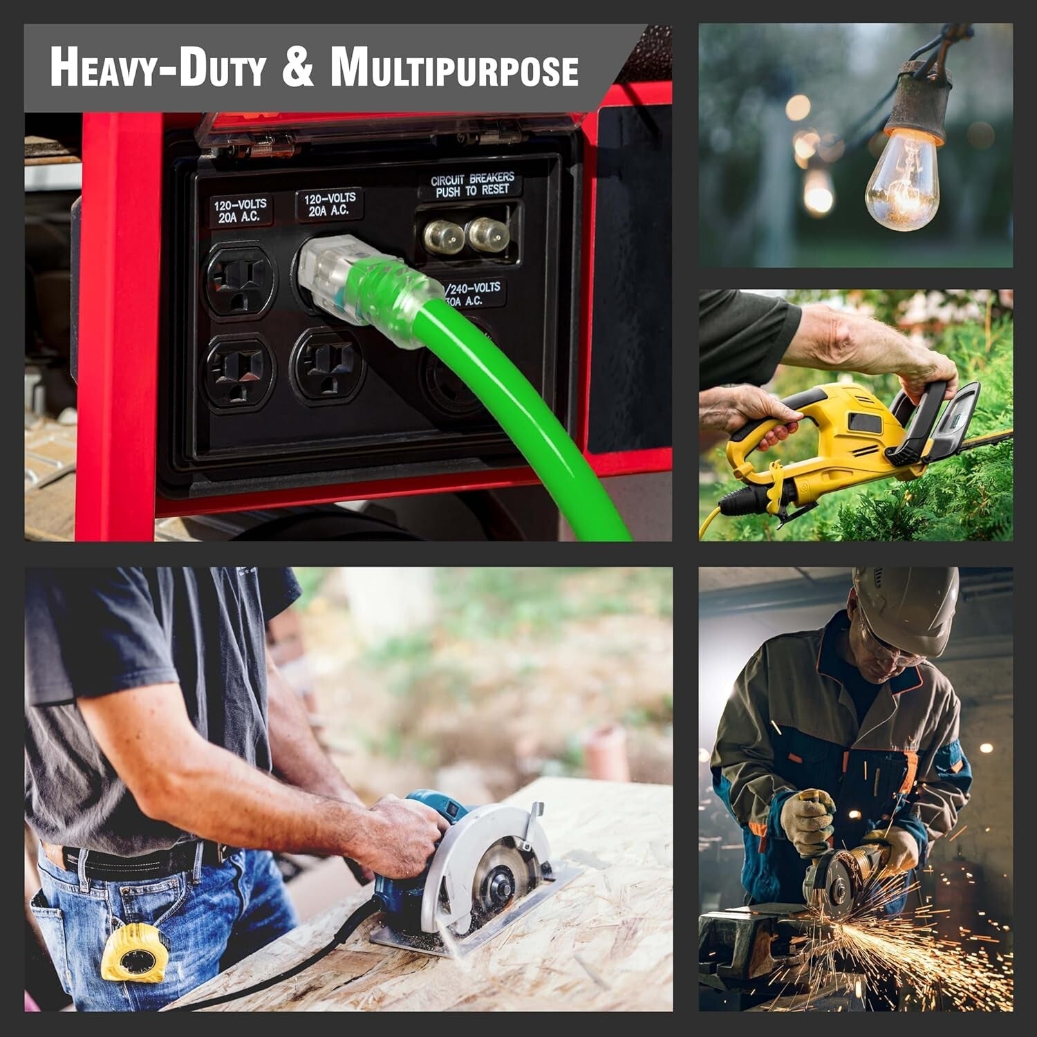 100 ft Heavy Duty 14 Gauge Outdoor Extension Cord with 3 Outlets - Lighted SJTW