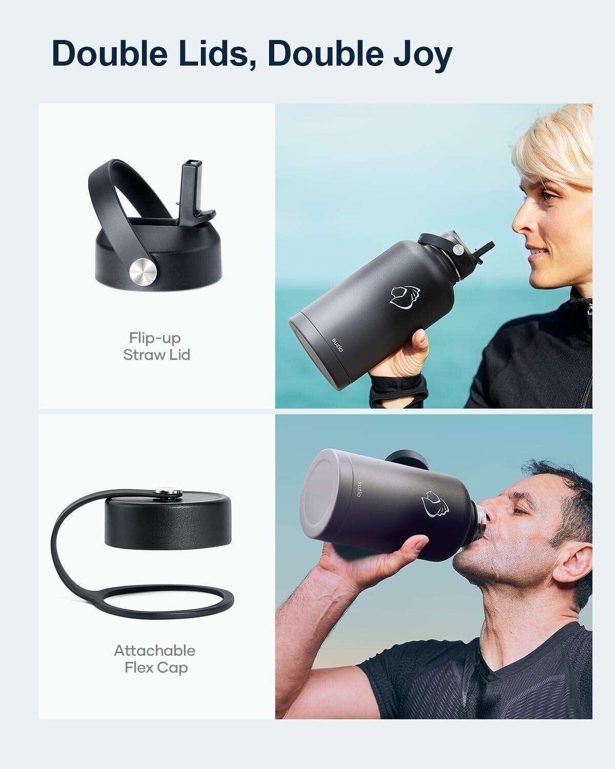 64 oz Insulated Stainless Steel Water Bottle with Straw & Flex Cap Options