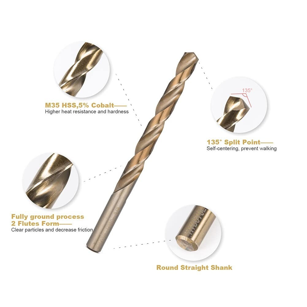 Durable 115PC Cobalt Drill Bit Set with Round Shank for Enhanced Drilling Power