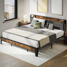 Load image into Gallery viewer, King Size Bed Frame with Storage Headboard &amp; Charging Station - Easy Assembly