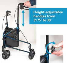 Load image into Gallery viewer, Maneuverable Trio Walker for Seniors - Adjustable Handles and Quick Collapse