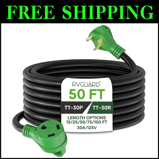 Weather-Resistant 30 Amp RV Extension Cord, 50 Ft with Storage Organizer