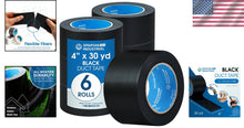 Load image into Gallery viewer, Versatile 6 Pack Black Duct Tape, 4" x 30 Yards - All-Weather &amp; Strong Adhesive
