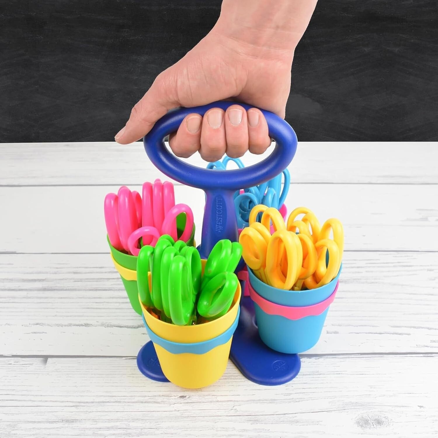 Premium Kids’ Scissor Caddy with 5-Inch Pointed Scissors - Ideal for Classrooms