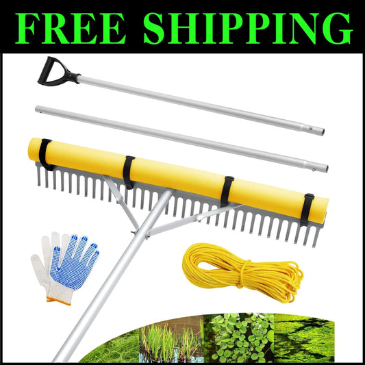 Versatile 36" Lake Rake with Detachable Handle & Weed Removal Rope - Yellow