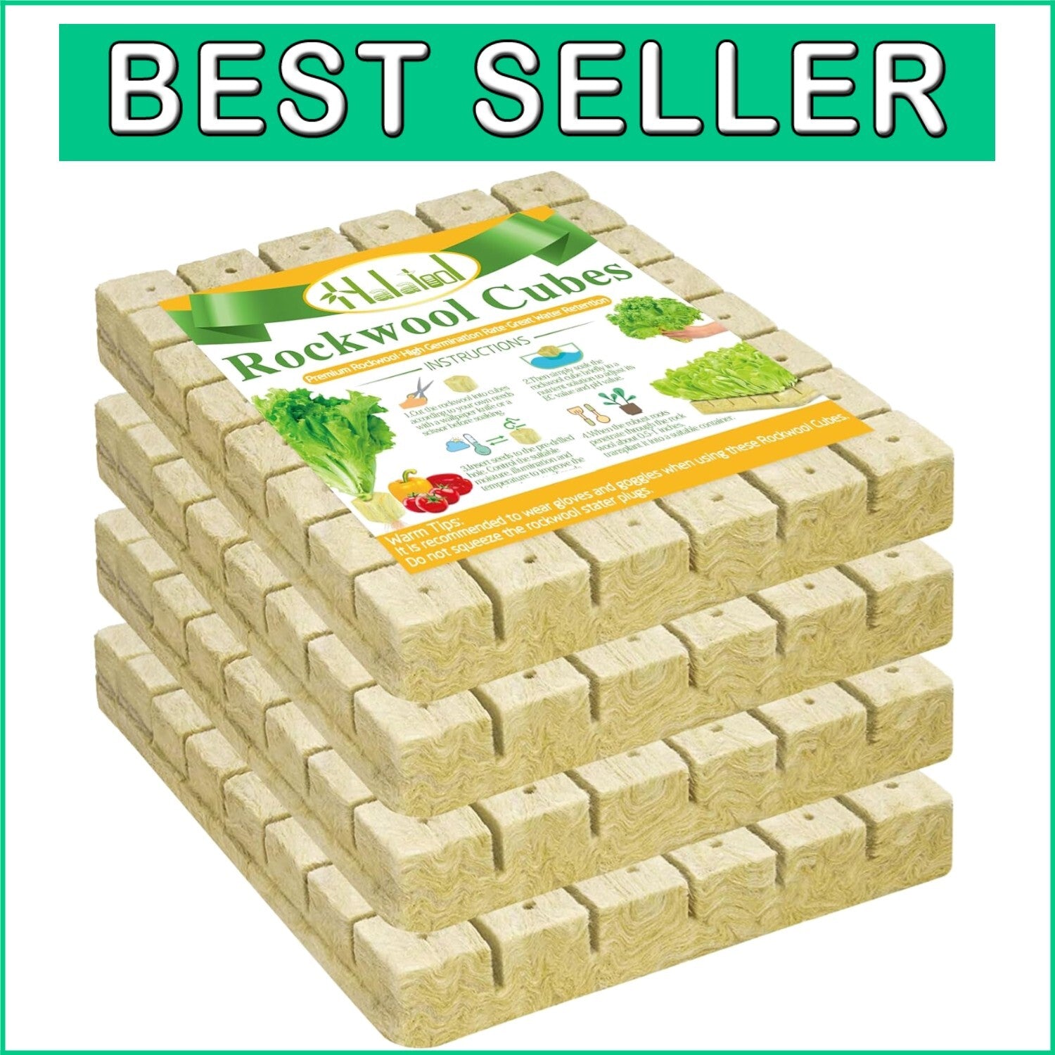 Effortless Seed Germination: 4 Sheets of Light Yellow Rockwool Cubes - 192 Total