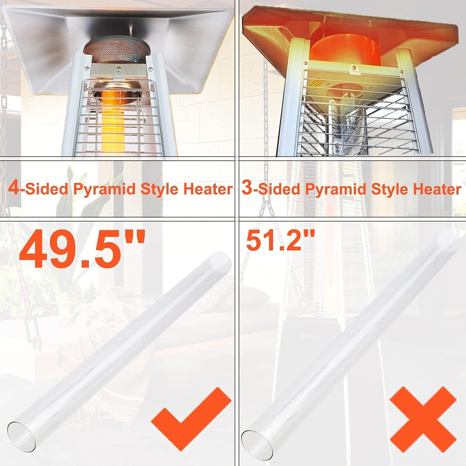 Outdoor Heater Replacement Tube 49.5" with Silicone Ring - Fits Multiple Brands