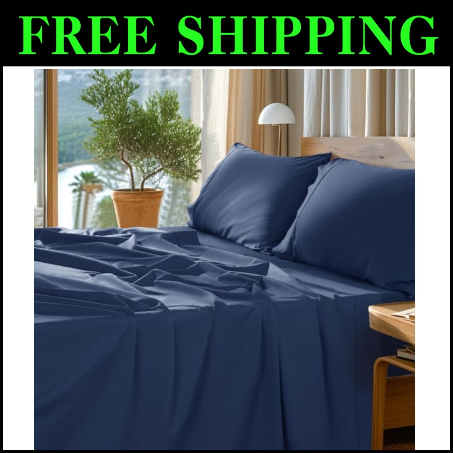 Luxury 100% Egyptian Cotton King Sheet Set - 1000 Thread Count in Navy Blue