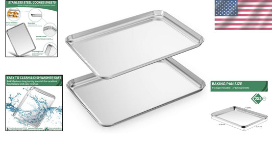Easy-Clean Stainless Steel Baking Sheets Set of 2 - 23.54x15.67" for All Recipes