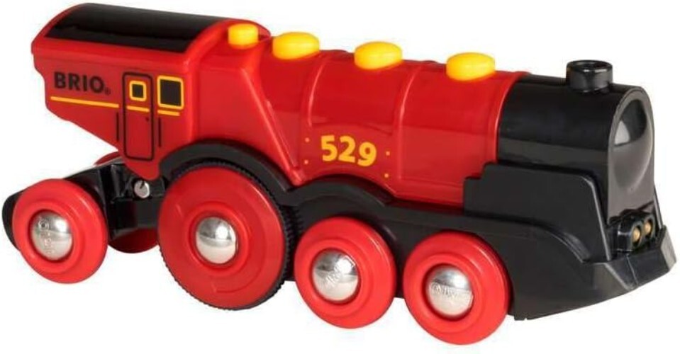 World Mighty Red Battery-Operated Toy Train with Lights, Sounds for Kids Age 3+