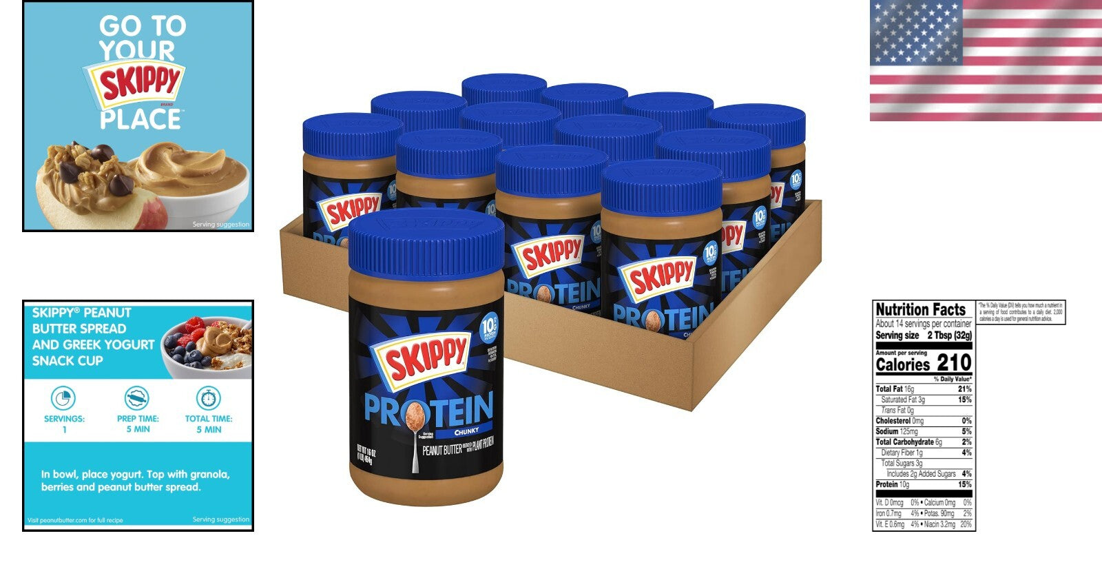 Nutritious 12-Pack of Chunky Gluten-Free Peanut Butter with Plant-Based Protein