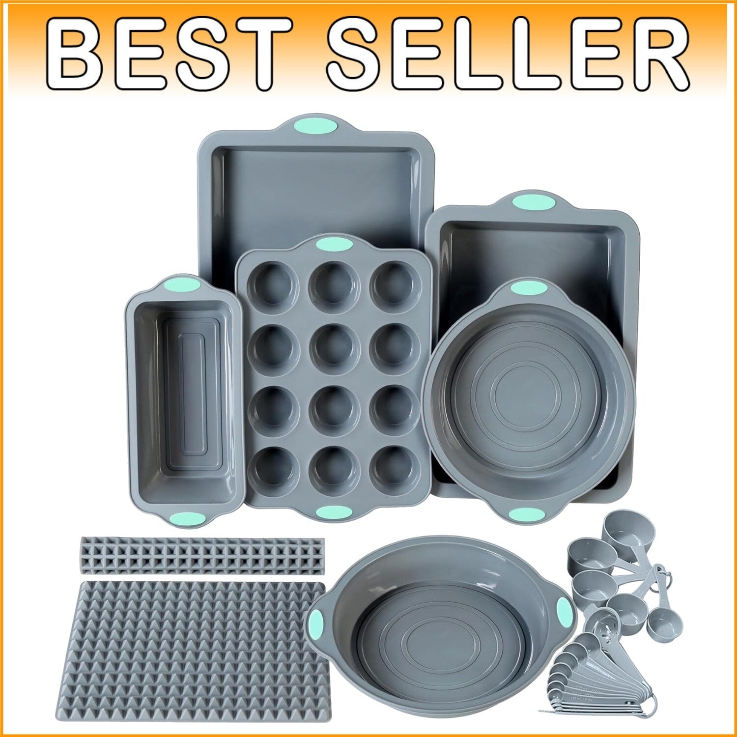 Durable 8-In-1 Silicone Baking Set with Reinforced Cake Pans and Measuring Cups