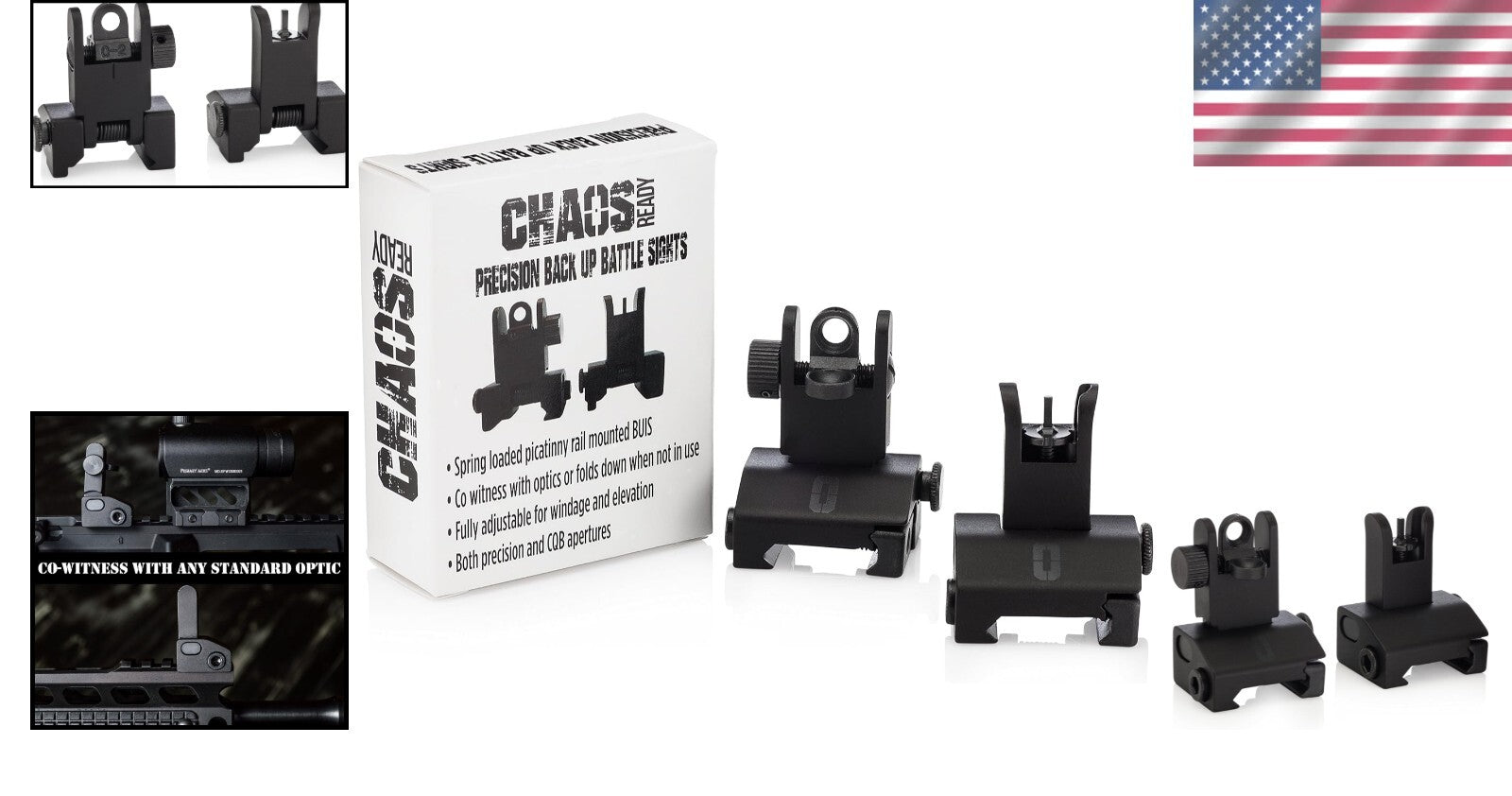 Low Profile Tactical Iron Sights - Spring Loaded for Universal Picatinny Rails