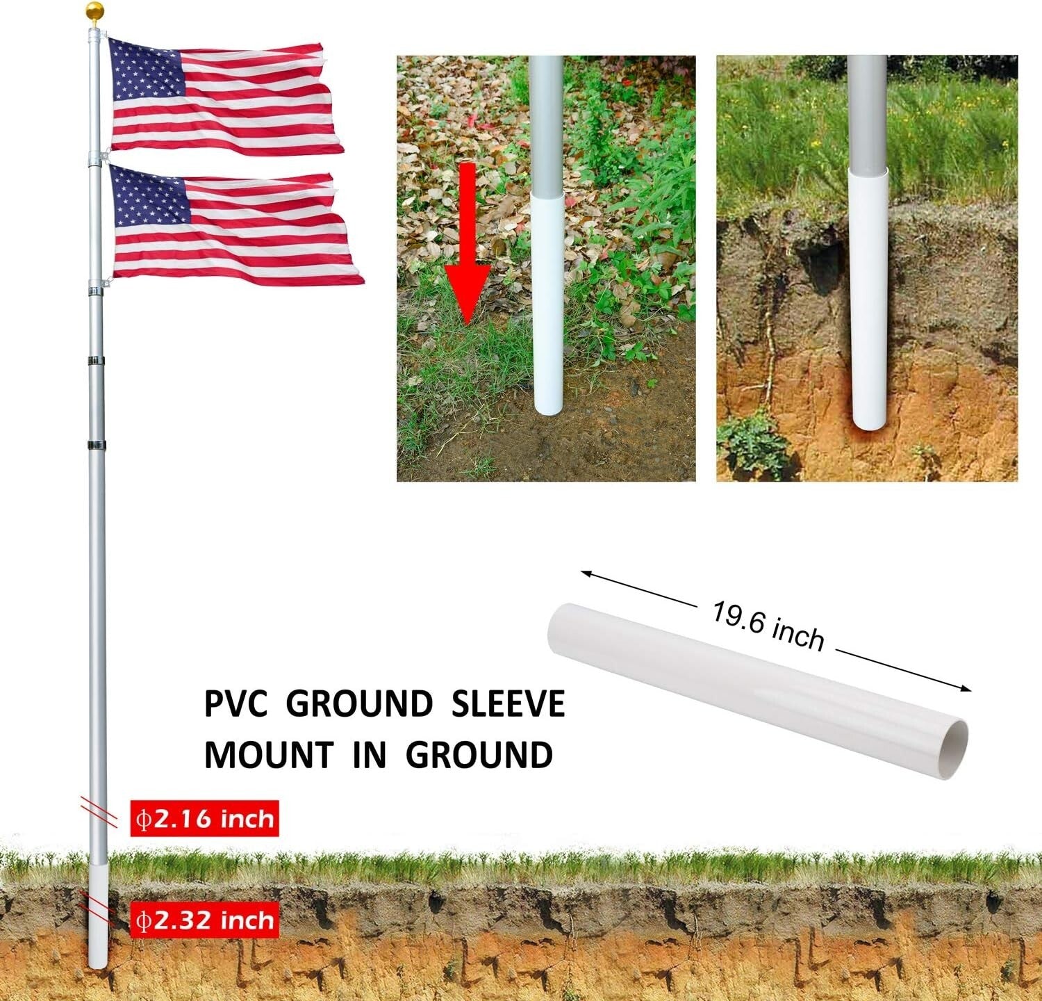 Versatile 14 Gauge Flag Pole Kit with Easy Unlocking and Reinforced Stability
