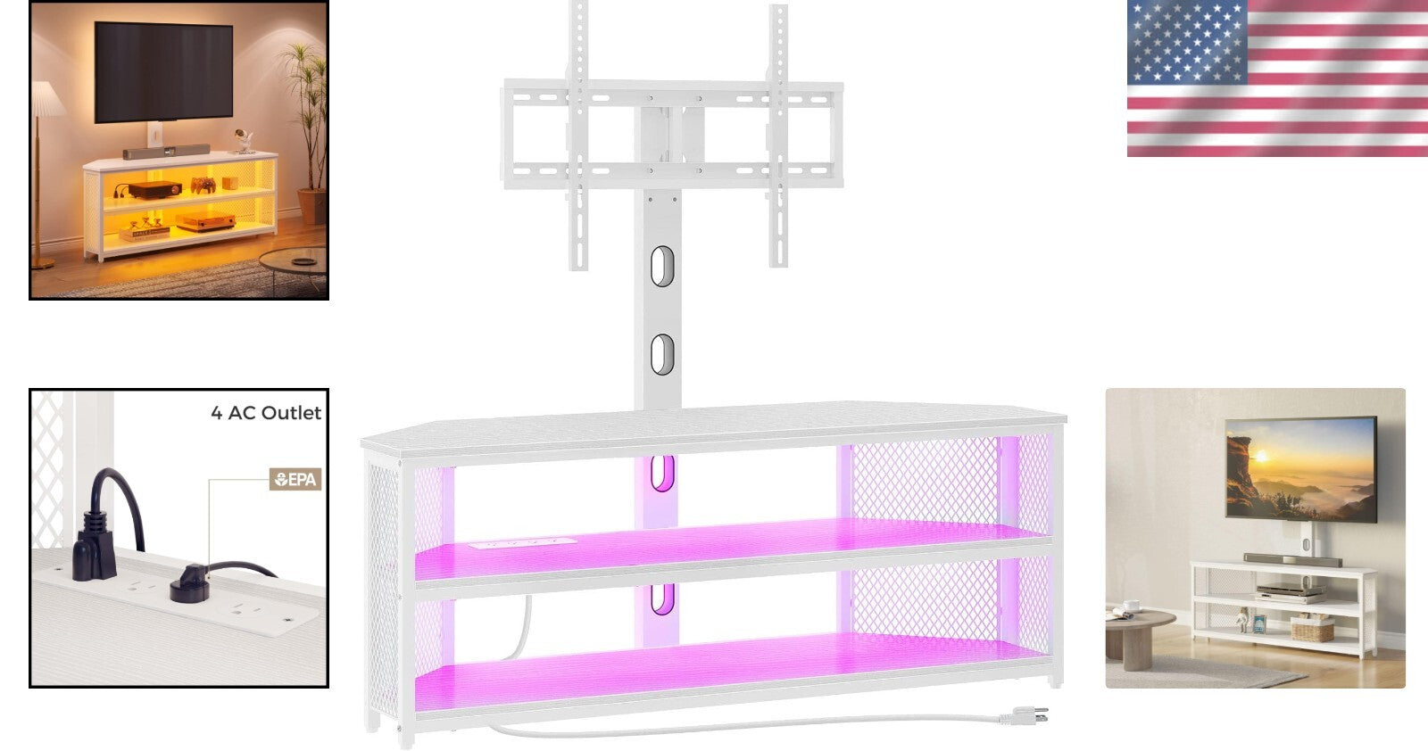 Swivel LED TV Stand with Mount, Power Outlet & Adjustable Heights - For Up to...