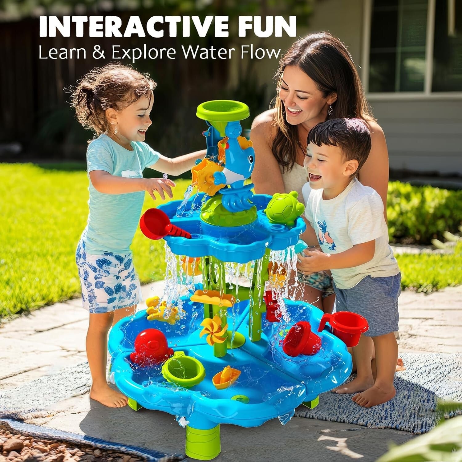 Versatile Water Table for Toddlers | 2-Tier Fountain with Building Parts & Toys
