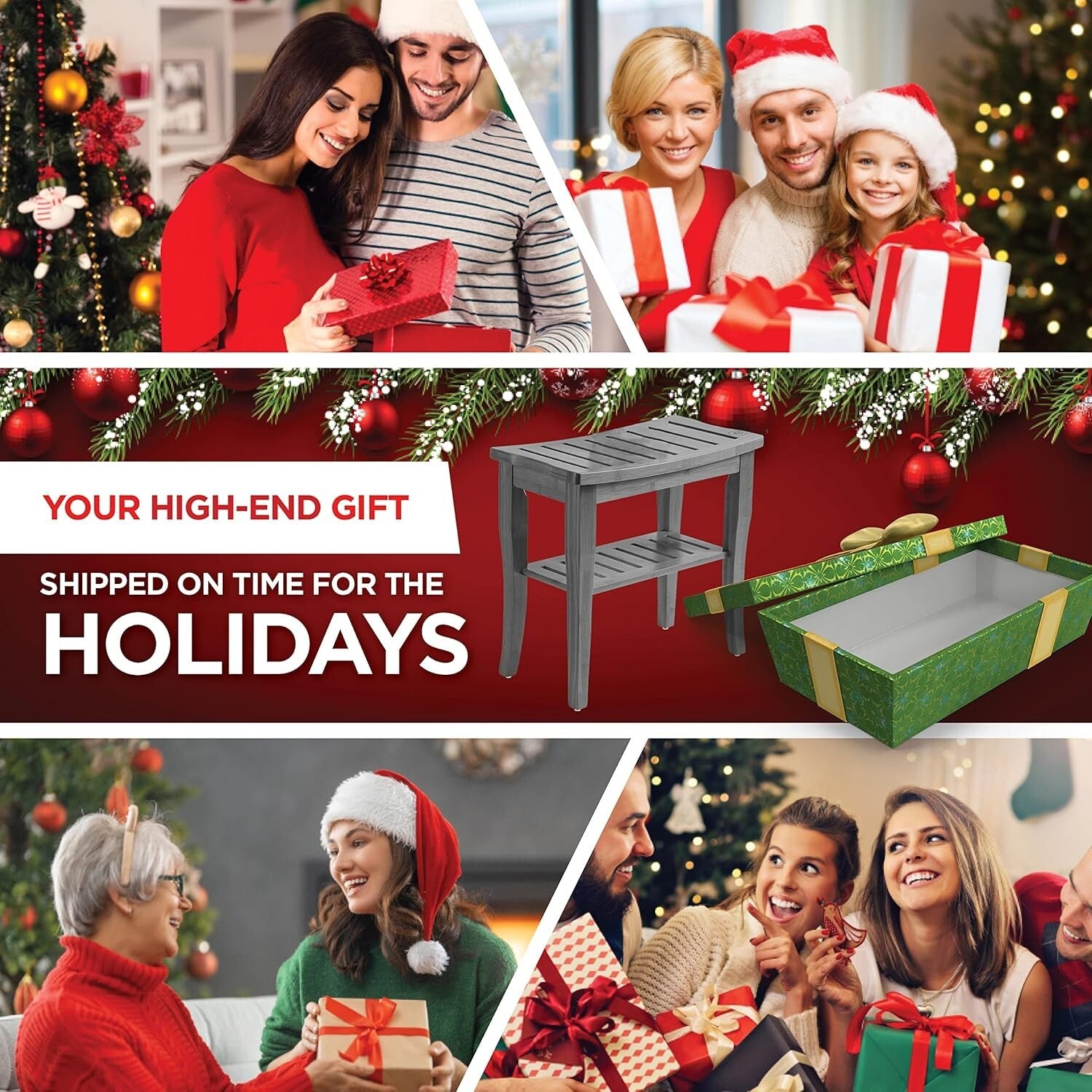 Bamboo Shower Bench - Elegant Grey Stool with Non-Slip Feet for Ultimate Safety