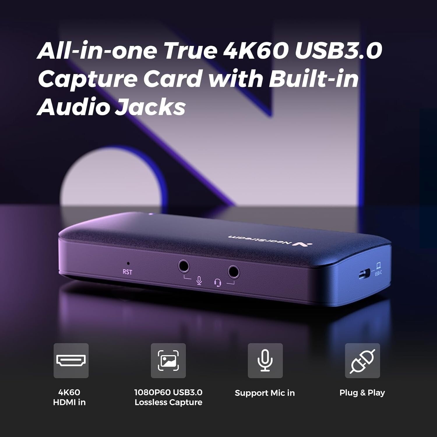 4K HDMI Capture Card with Audio Interface - Perfect for Streaming and Recording