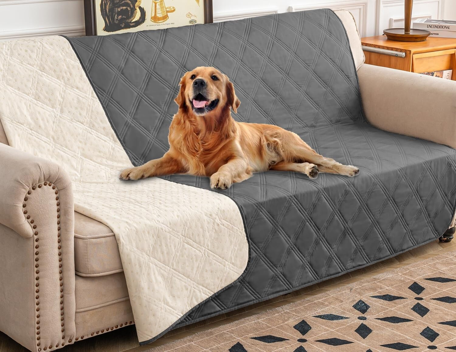 Waterproof Dog Bed Cover with Anti-Slip Back - Luxury Pet Blanket in Dark Grey