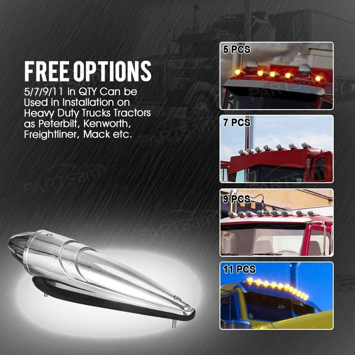 Premium 21 LED Amber Smoke Cab Lights for Kenworth, Peterbilt, & Freightliner