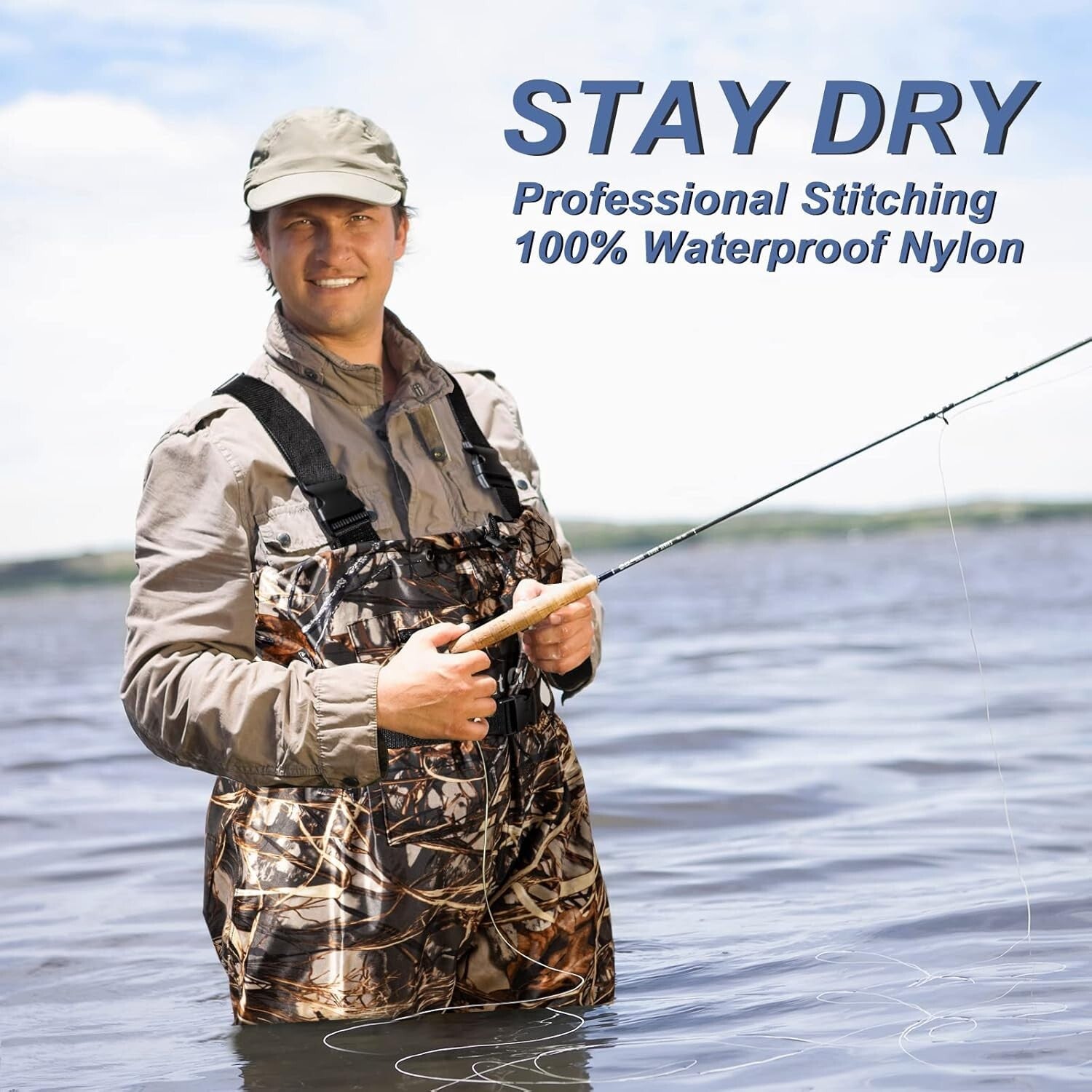 Lightweight Waterproof Fishing & Hunting Waders with Comfortable Fit, Size 6-14