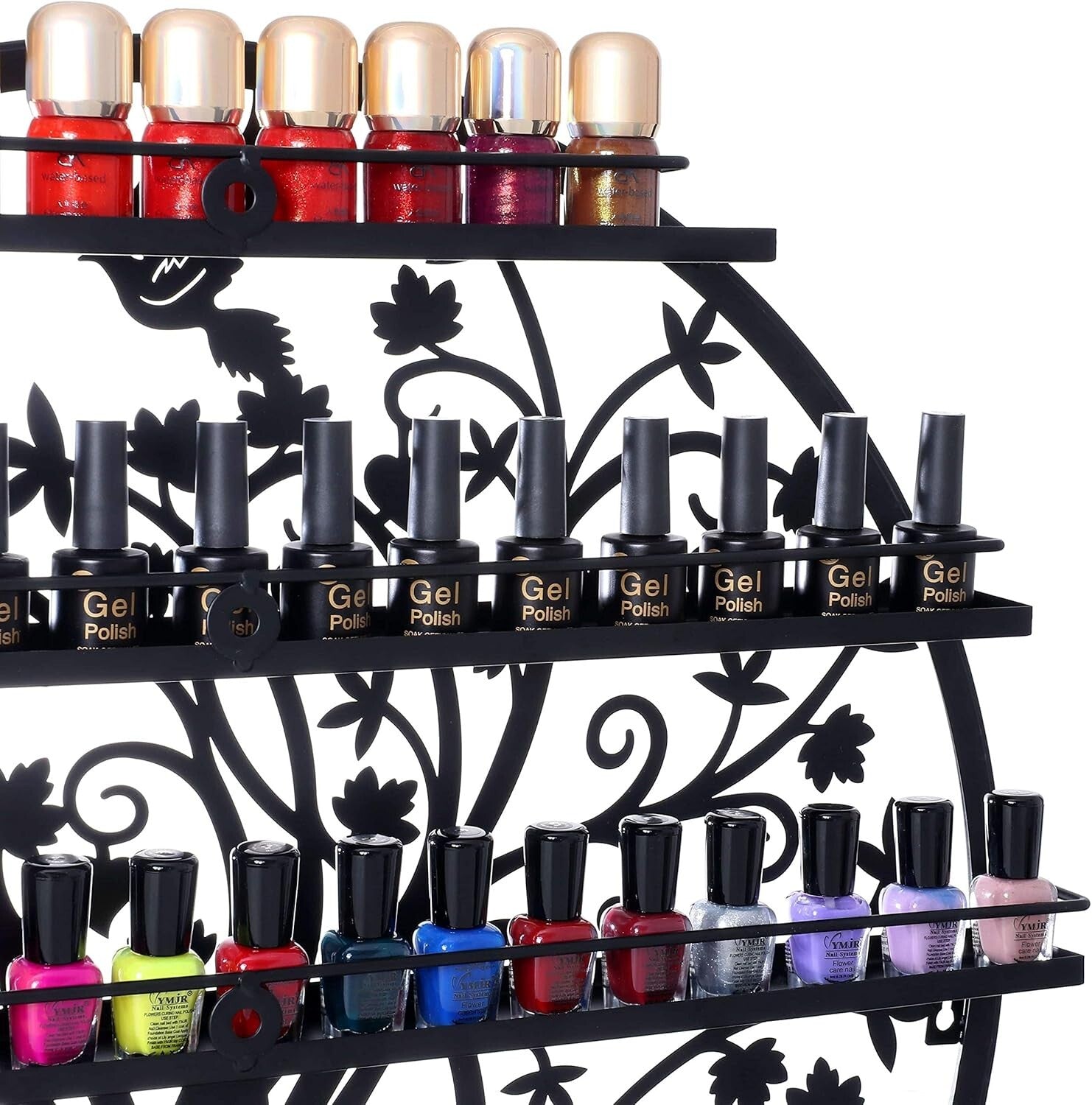 Elegant Wall-Mounted Nail Polish Organizer - 5-Shelf Acrylic Rack in Black