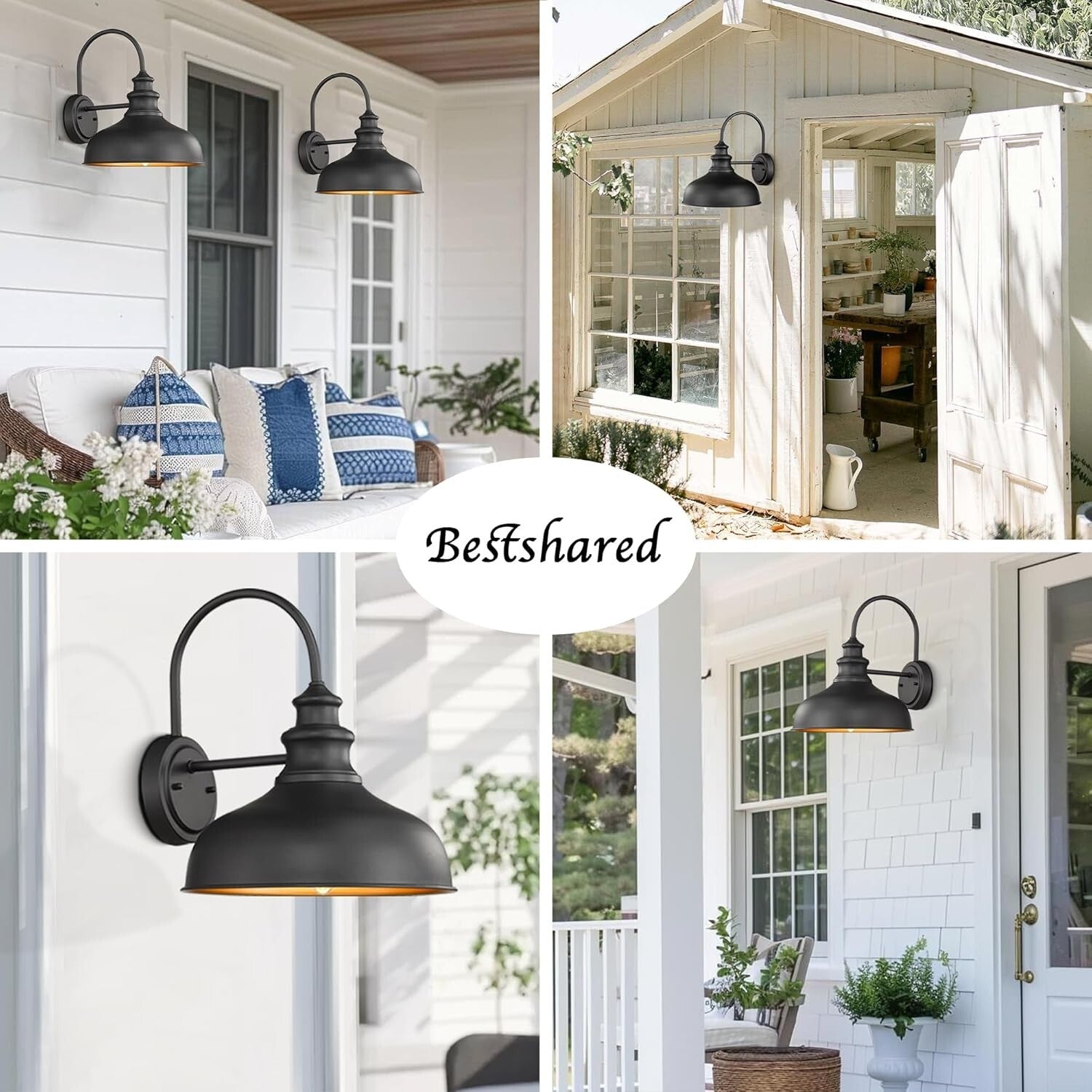 Elegant Outdoor Wall Lantern - Black & Copper Gooseneck Barn Light Fixture