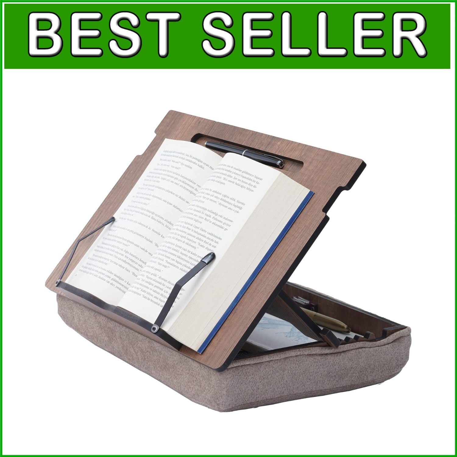 Elegant Wooden Book Stand with Storage - Adjustable and Portable Reading Holder