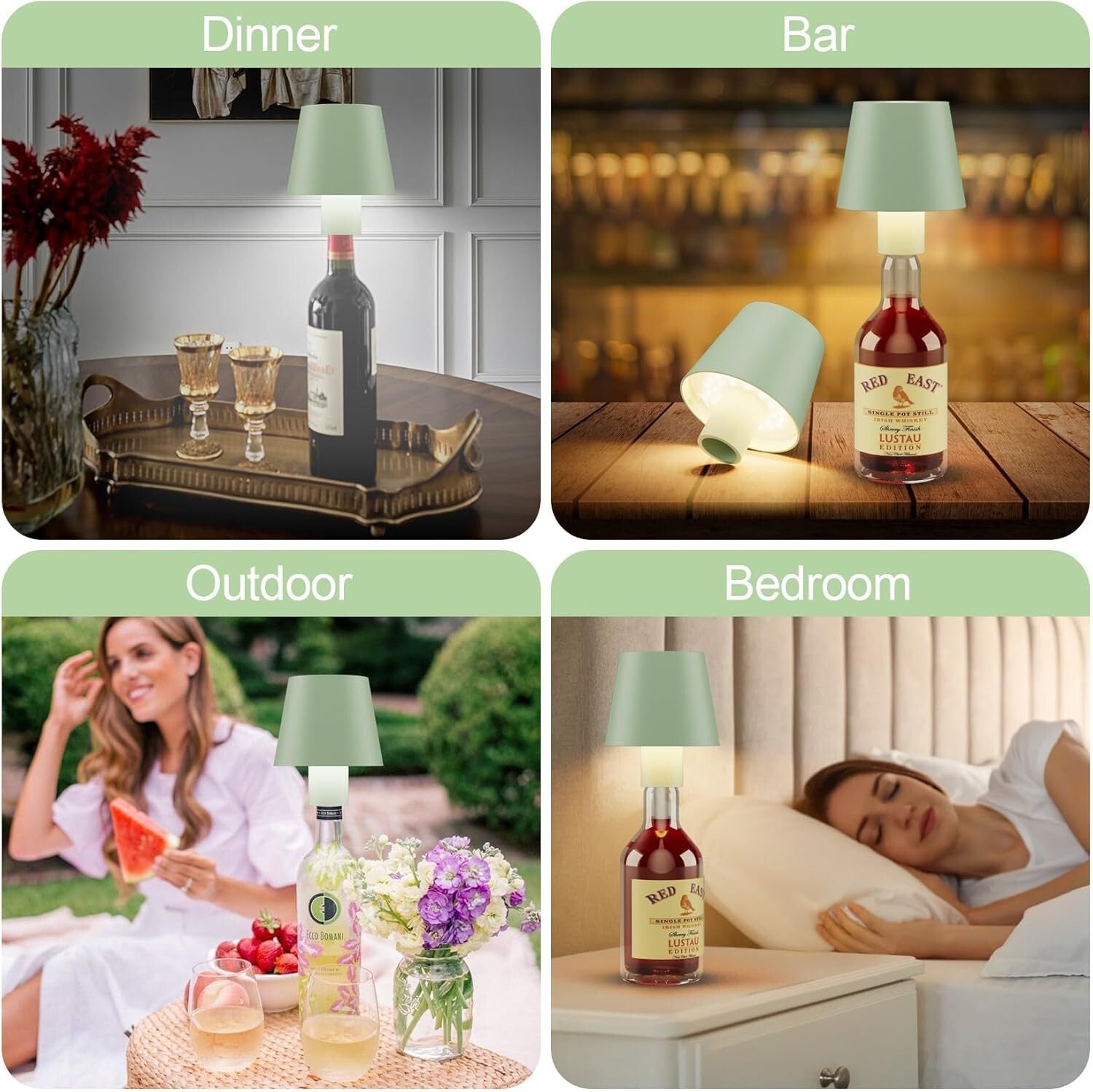 Battery Powered 2 Pack Green LED Bottle Lamp - Perfect for Dining & Outdoor Use