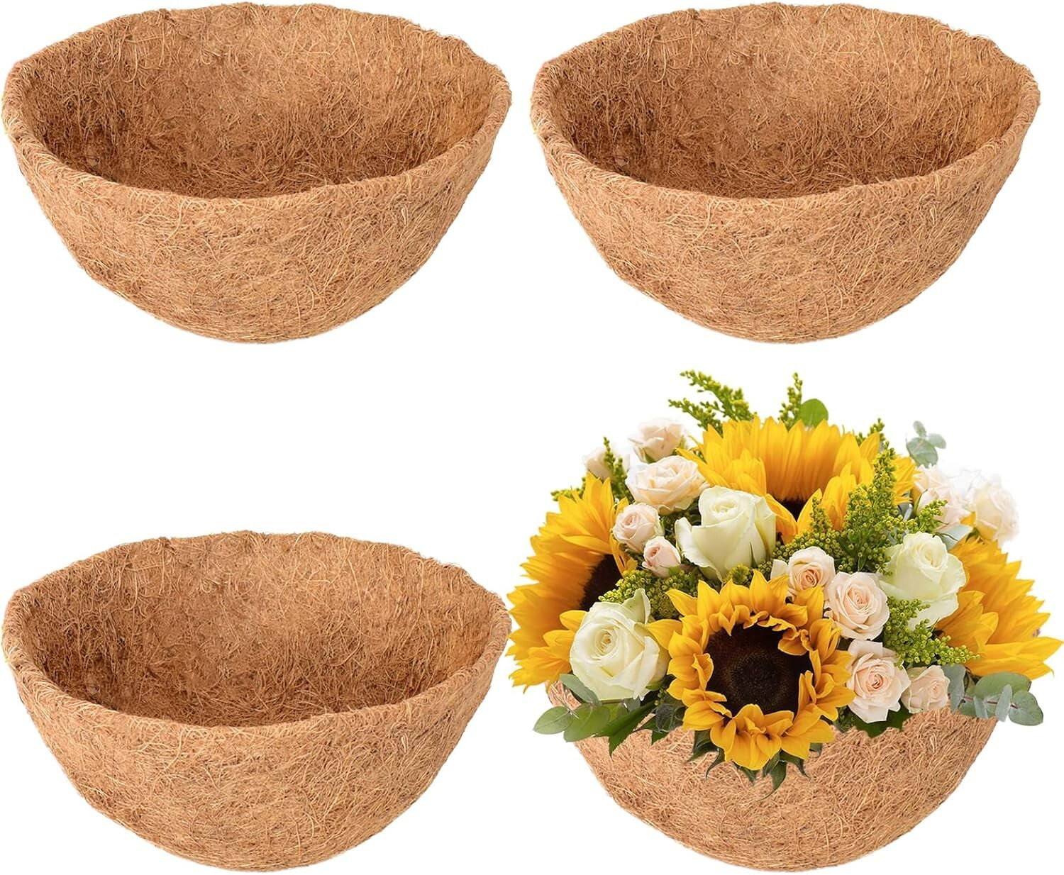Moisture-Retaining Coconut Coir Liners for 20-Inch Hanging Plants - 4 Pack
