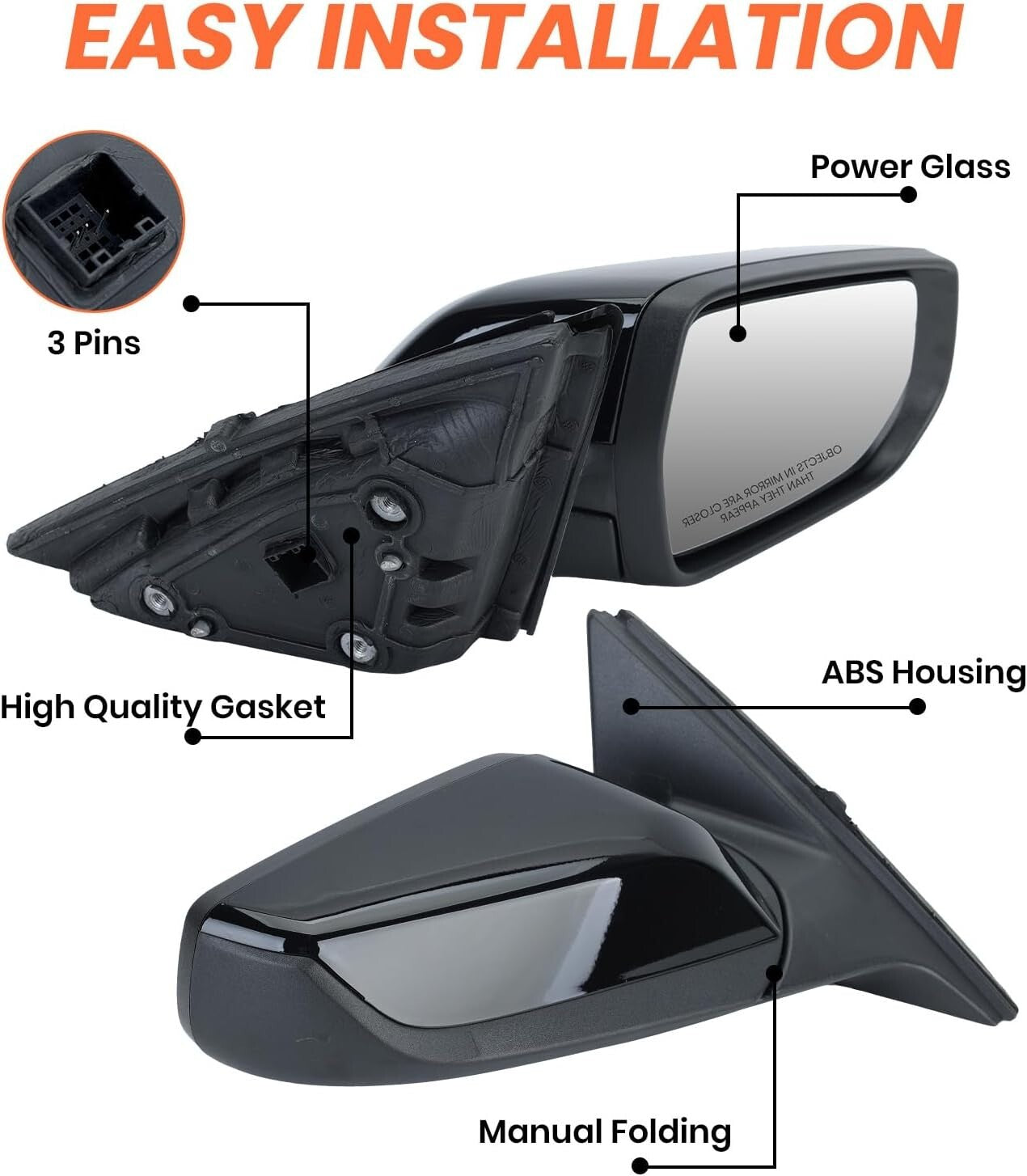 Gloss Black Right Side View Mirror for Chevy Malibu, OE Number: 84705520-PFM