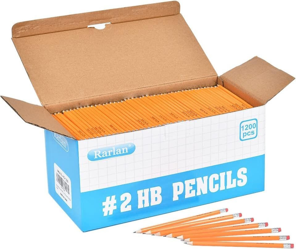 Durable HB Pencils in Bulk - 1200 Wooden Chisel Point Pencils with Storage Box