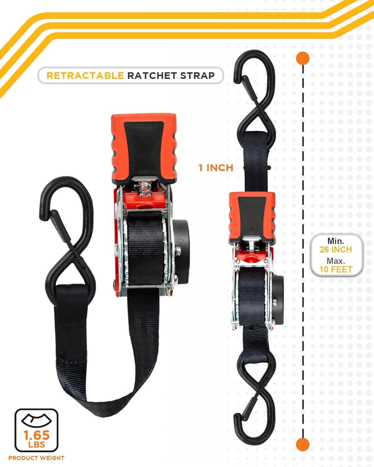 4-Pack 1" x 10 ft Heavy-Duty Retractable Ratchet Straps - Easy Hauling Solution
