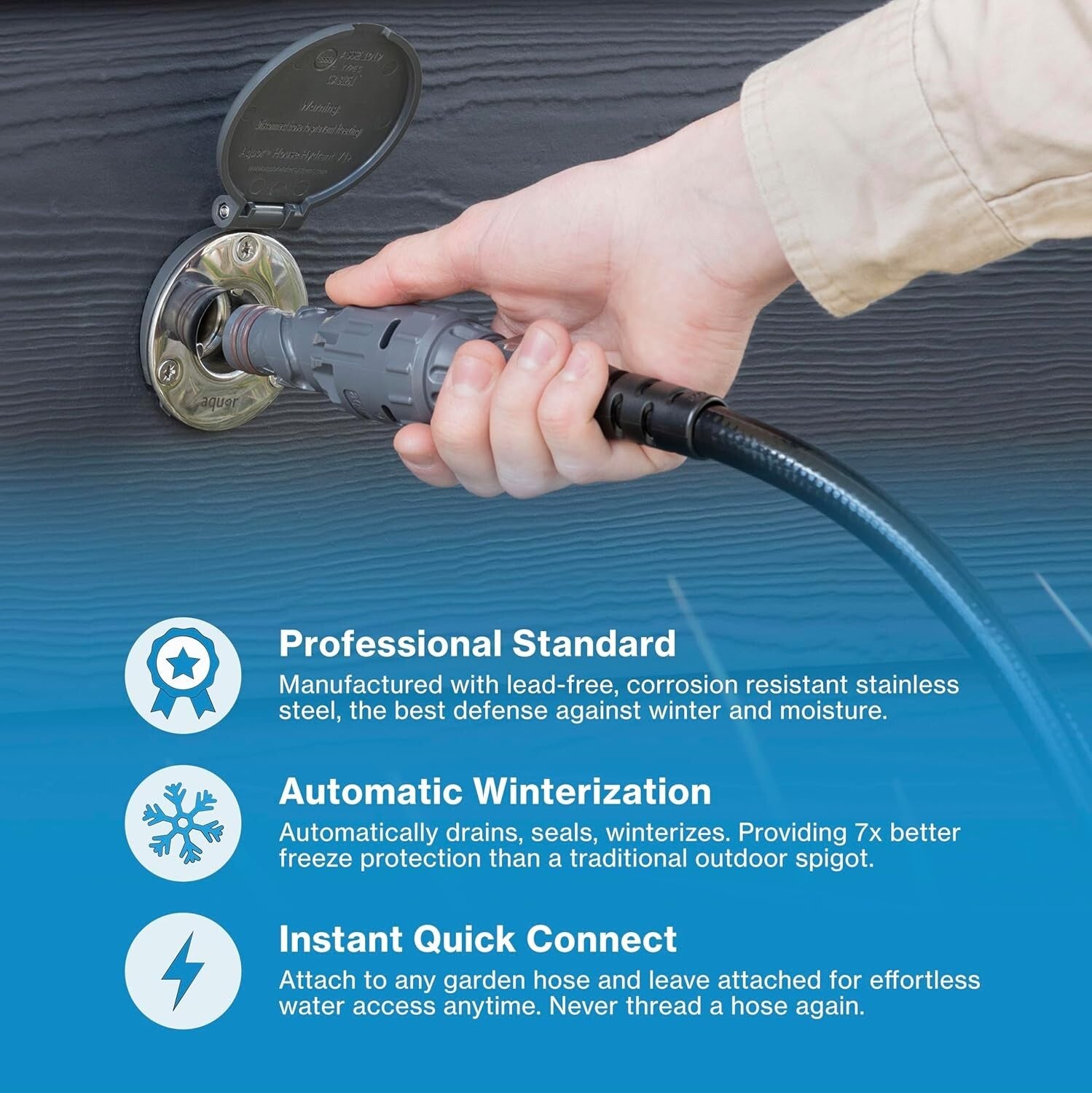 Frost-Free House Hydrant V1+ Outdoor Faucet - Slate Gray, Quick Connect Design