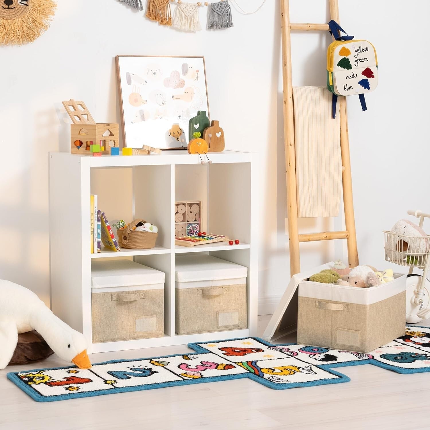 Functional Jumbo Storage Bins with Lids - 3-Pack Khaki & Ivory Storage Solution