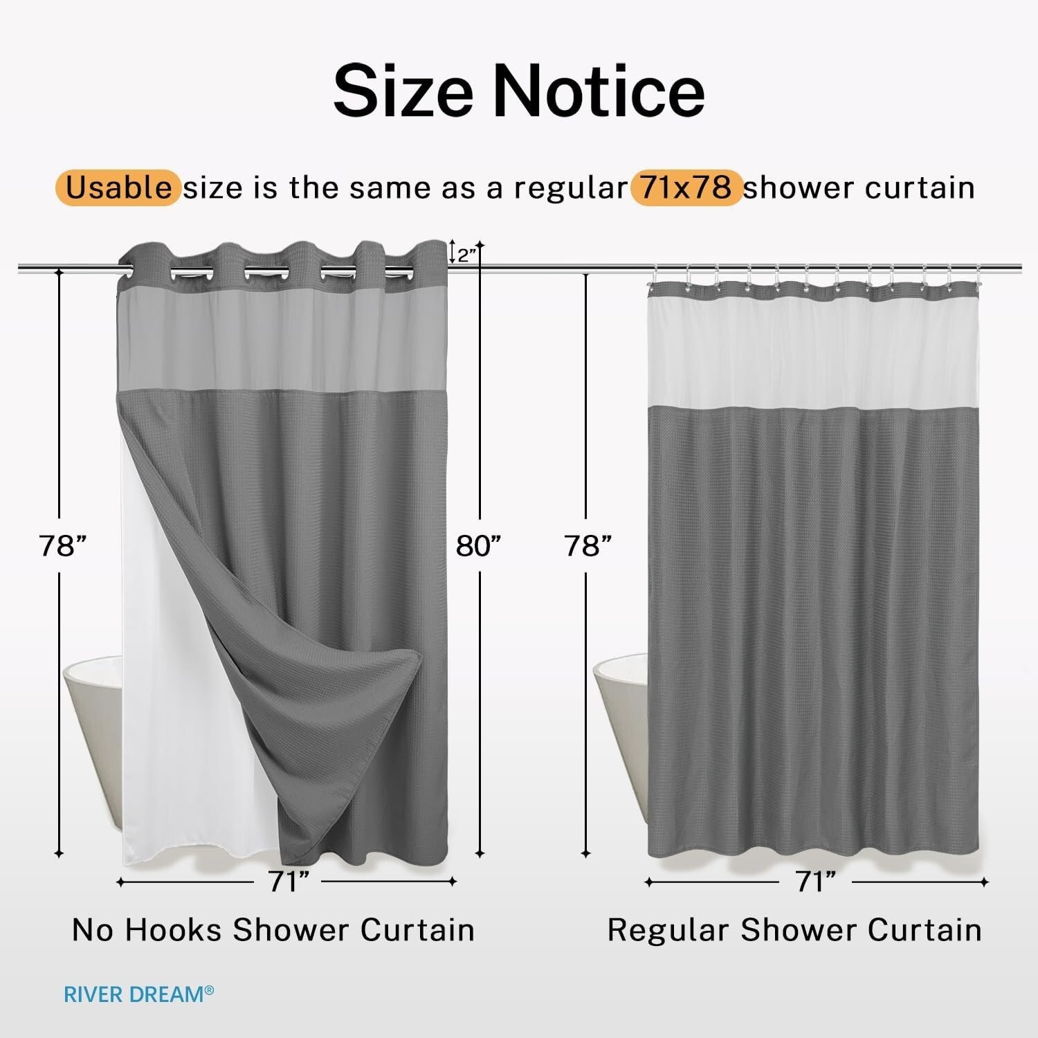Elegant Heavyweight No Hooks Required Shower Curtain with Snap-In Liner - Gray