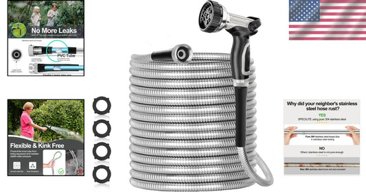 200ft Durable Stainless Steel Garden Hose – Flexible, Non-Kinking & Leak-Proof