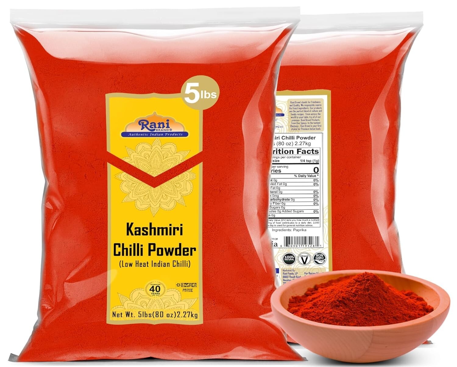 Authentic Kashmiri Chilli Powder 5lbs - Kosher & Vegan Spice for Gourmet Cooking