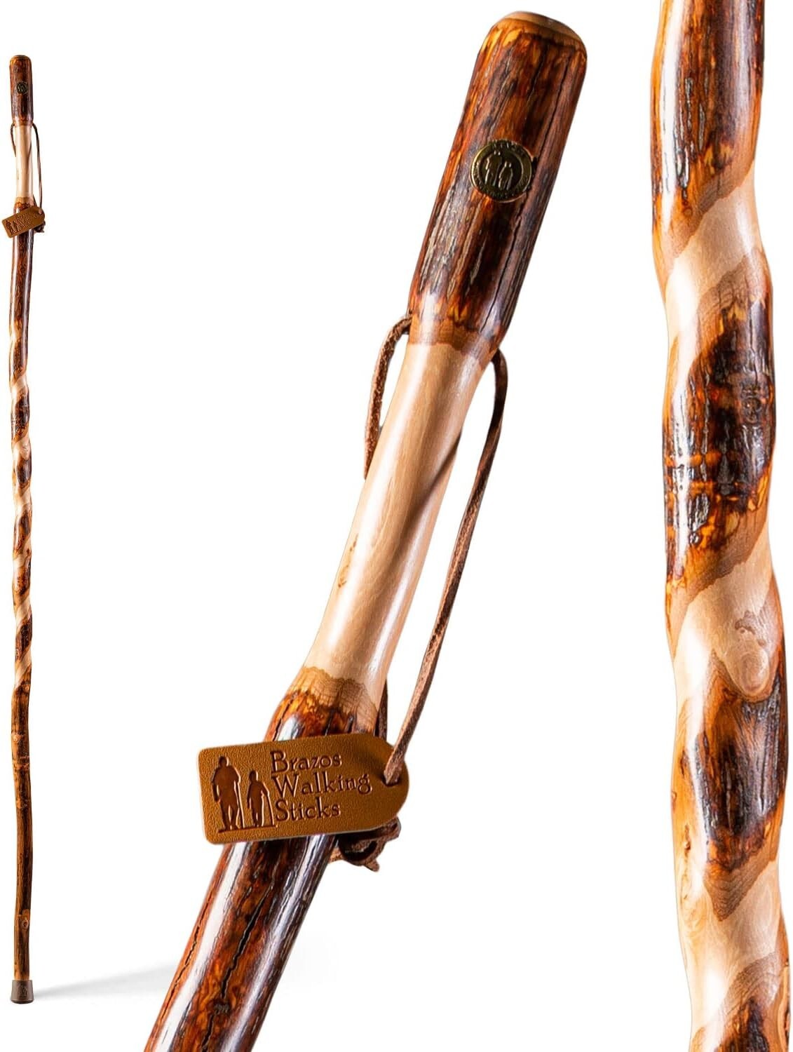 Elegant 58" Twisted Hickory Walking Stick - Lightweight & Durable for Hiking