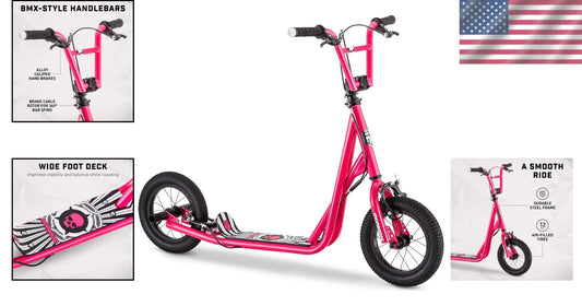 BMX-Style Kick Scooter with 12-Inch Air Tires for Kids Ages 6 and Up