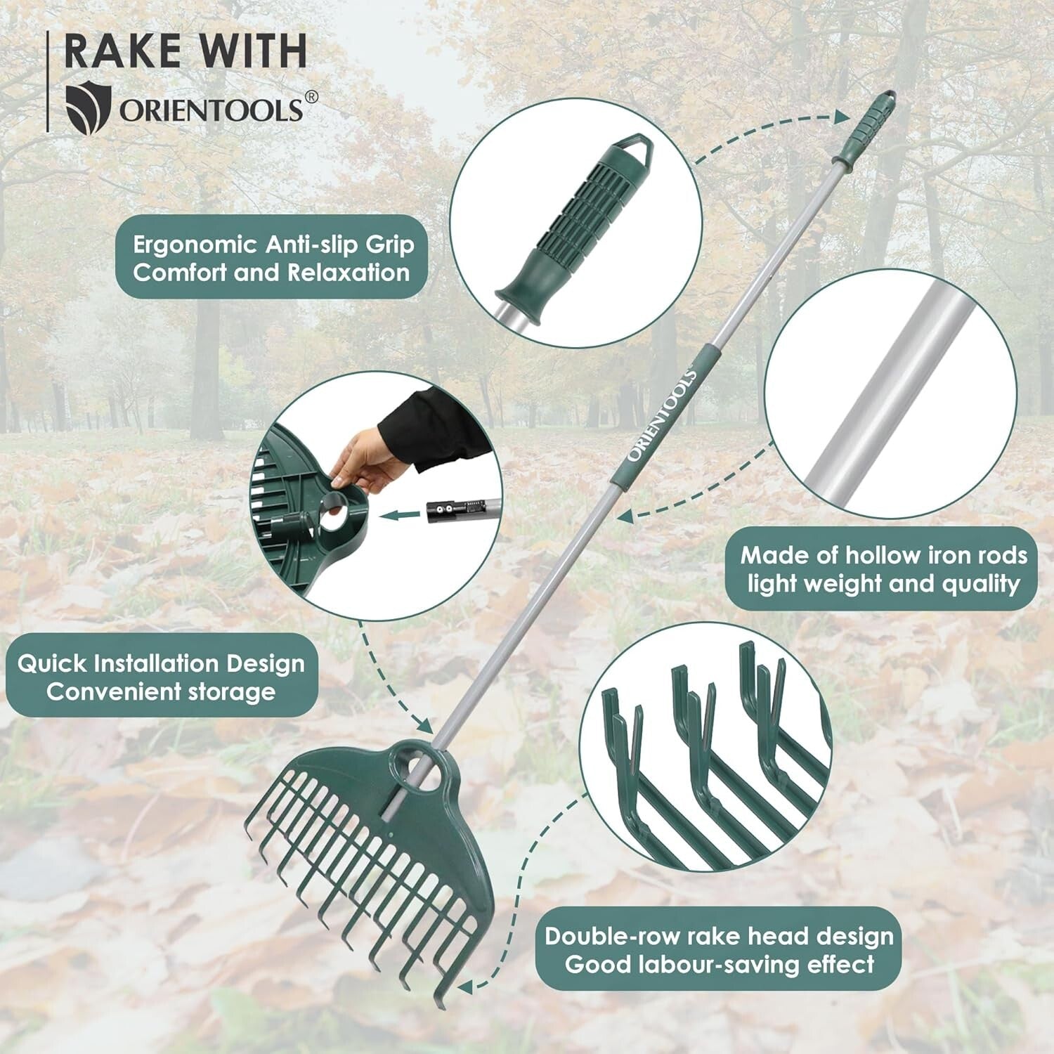 Compact Foldable Garden Rake with Ergonomic Handle - Effortless Leaf Cleanup