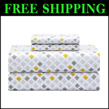 Load image into Gallery viewer, Premium 300 Thread Count Deep Pocket Queen Sheet Set - Breathable Yellow Diamond