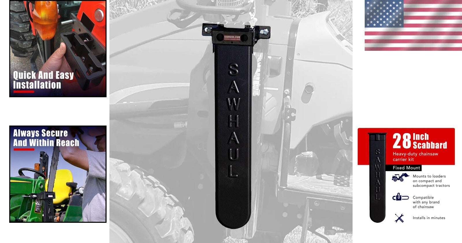 Easy Install 28-Inch Chainsaw Carrier for Tractors - Compatible with All Brands