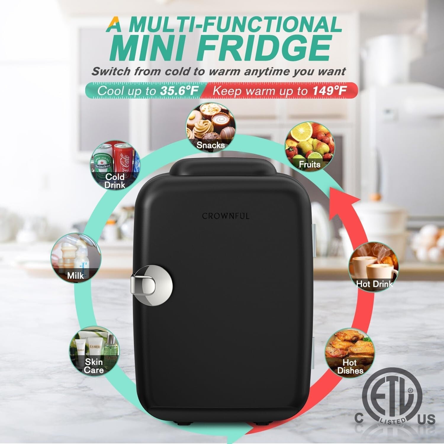 Stylish 4L ETL Certified Mini Fridge - Perfect for Skincare, Office, and Travel