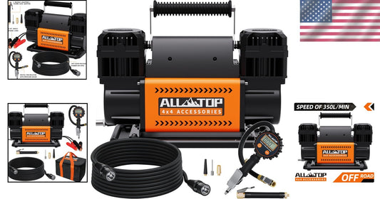 Compact Dual Cylinder Tire Inflator with Digital Gauge - 12V Heavy Duty Pump