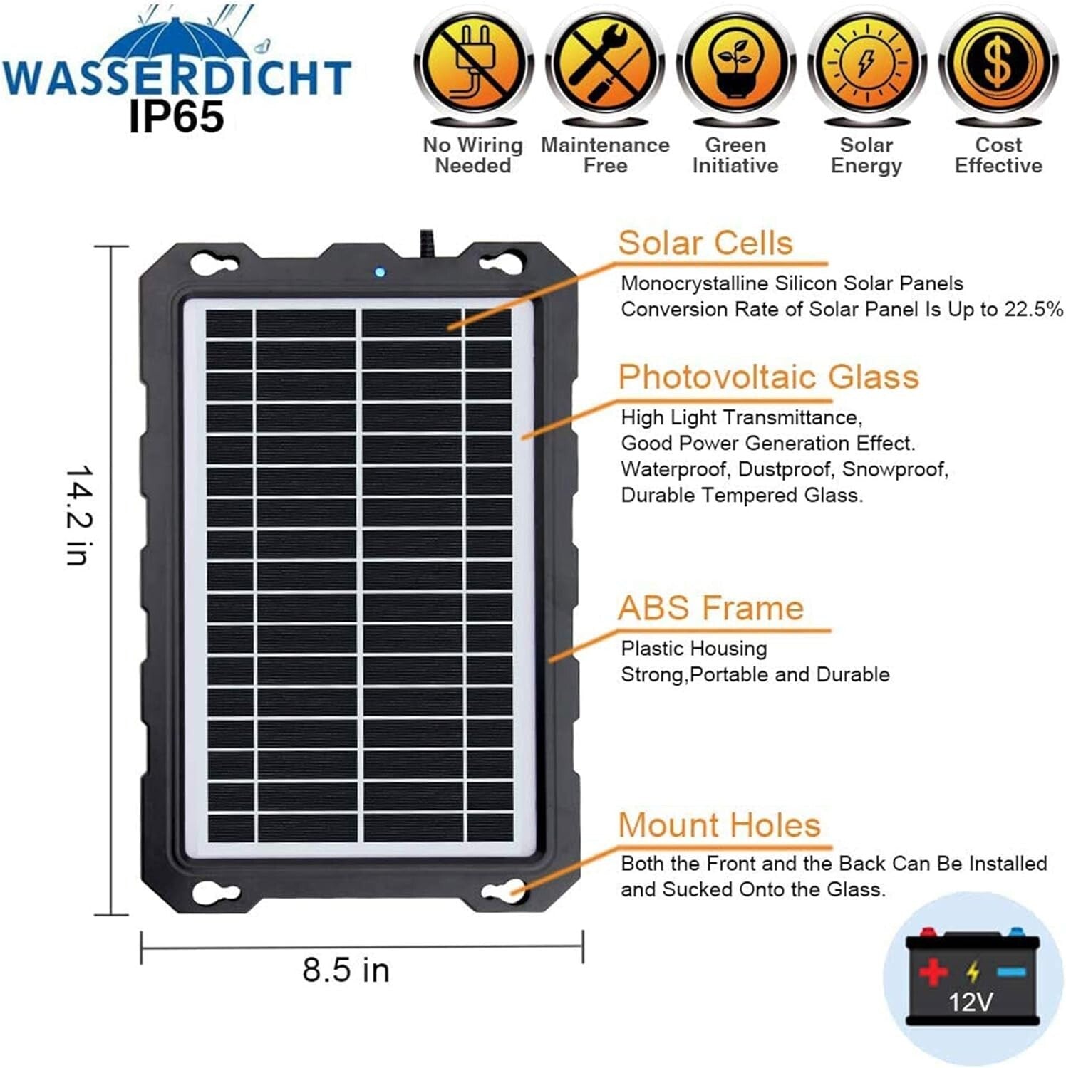 Eco-Friendly 9W Waterproof Solar Charger for 12V Power Systems - Easy Install