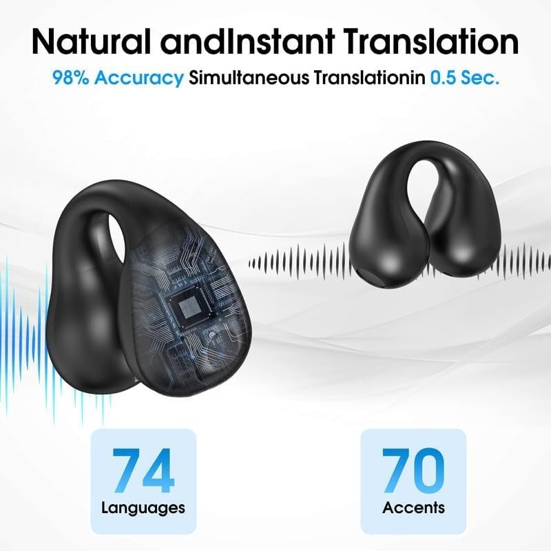 AI Translation Earbuds - 144 Languages, Real-Time, Black - Ideal for Travelers