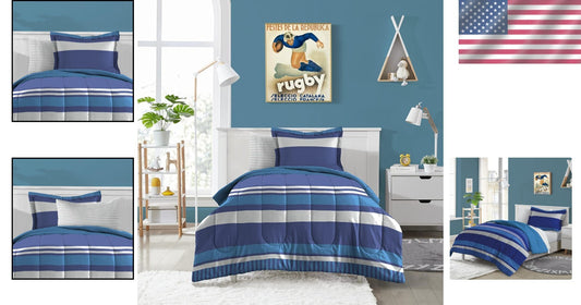 Cozy 7-Piece Full Bed Set with Rugby Stripe Comforter - Perfect for Kids' Rooms