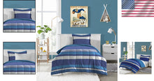 Load image into Gallery viewer, Cozy 7-Piece Full Bed Set with Rugby Stripe Comforter - Perfect for Kids' Rooms